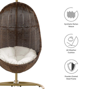 Modway Furniture Bean Outdoor Patio Swing Chair with Stand - Cozy, Weather-Resistant Rattan & Plush Cushion Comfort EEI-2277-YLW-WHI-SET