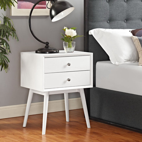 Modway Furniture Dispatch Nightstand by Modway - Mid-Century Modern Design with Sleek Storage for Bedroom Essentials White EEI-2284-WHI-WHI