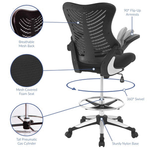 Modway Furniture Charge Drafting Chair - Modern Ergonomic Design, Adjustable Height, Comfortable Mesh Seat & Armrests EEI-2286-BLK