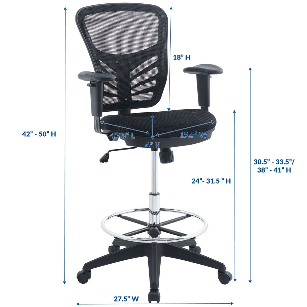 Modway Furniture Articulate Drafting Chair - Ergonomic Black Seat with Adjustable Height & Breathable Mesh Back Support EEI-2289-BLK