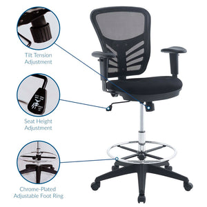 Modway Furniture Articulate Drafting Chair - Ergonomic Black Seat with Adjustable Height & Breathable Mesh Back Support EEI-2289-BLK