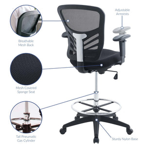 Modway Furniture Articulate Drafting Chair - Ergonomic Black Seat with Adjustable Height & Breathable Mesh Back Support EEI-2289-BLK