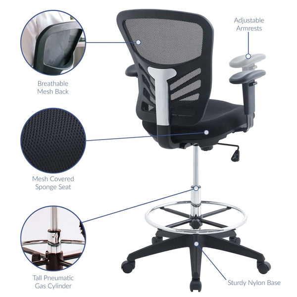 Modway Furniture Articulate Drafting Chair - Ergonomic Black Seat with Adjustable Height & Breathable Mesh Back Support EEI-2289-BLK