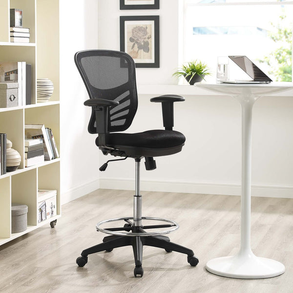 Modway Furniture Articulate Drafting Chair - Ergonomic Black Seat with Adjustable Height & Breathable Mesh Back Support EEI-2289-BLK