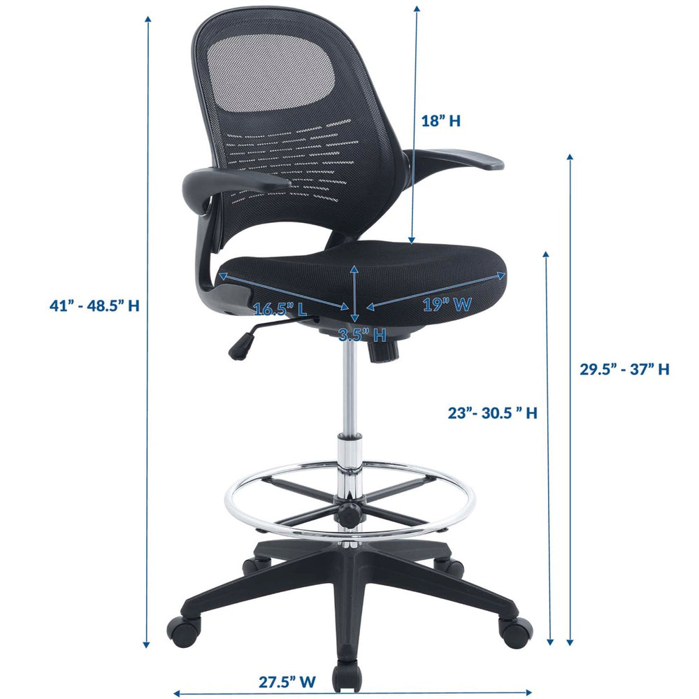 Modway Furniture Stealth Ergonomic Drafting Chair - Adjustable Mesh Back & Foot Ring for Ultimate Comfort & Style EEI-2290-BLK