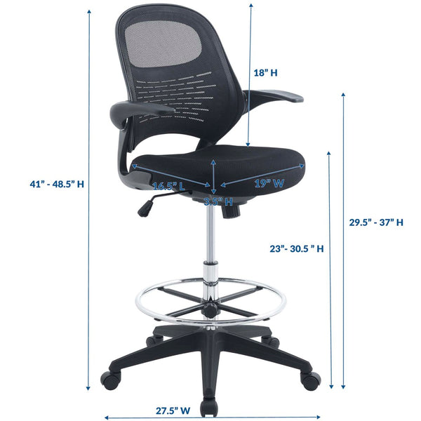 Modway Furniture Stealth Ergonomic Drafting Chair - Adjustable Mesh Back & Foot Ring for Ultimate Comfort & Style EEI-2290-BLK