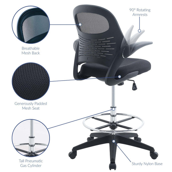 Modway Furniture Stealth Ergonomic Drafting Chair - Adjustable Mesh Back & Foot Ring for Ultimate Comfort & Style EEI-2290-BLK