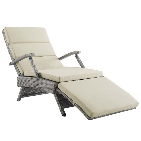 Modway Furniture Envisage Chaise Outdoor Lounge Chair - Modern Design, Weather-Resistant, Adjustable Recline & Comfort Light Gray Beige EEI-2301-LGR-BEI