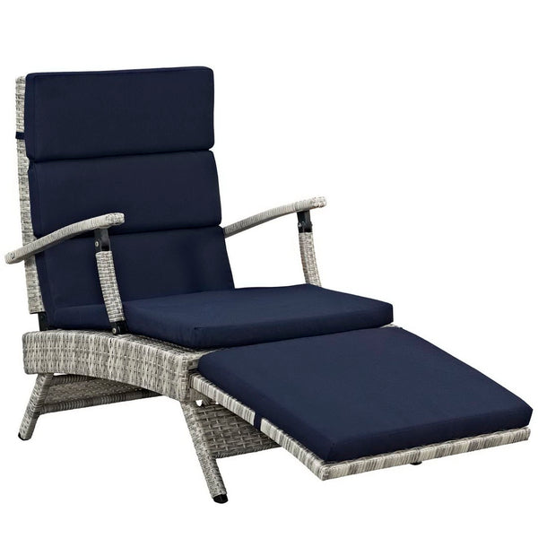 Modway Furniture Envisage Chaise Outdoor Lounge Chair - Modern Design, Weather-Resistant, Adjustable Recline & Comfort Light Gray Navy EEI-2301-LGR-NAV