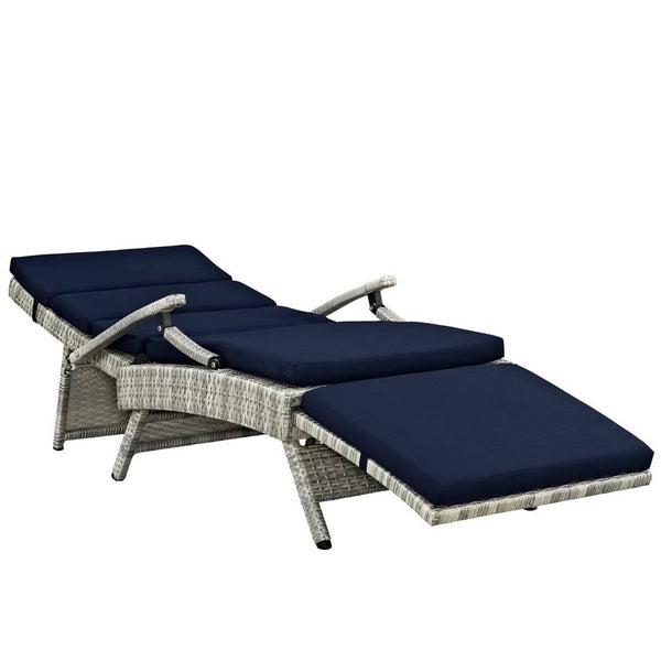 Modway Furniture Envisage Chaise Outdoor Lounge Chair - Modern Design, Weather-Resistant, Adjustable Recline & Comfort Light Gray Navy EEI-2301-LGR-NAV