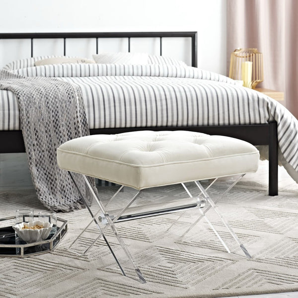 Modway Furniture Swift Bench by Modway - Plush Velvet Accent Seat with Acrylic Base for Modern Spaces, Multiple Colors EEI-2323-IVO
