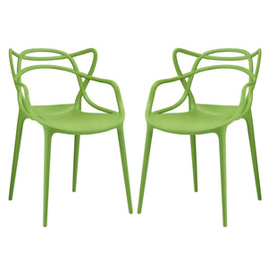 Modway Furniture Entangled Dining Set of 2 - Sculptural Molded Plastic Chairs for Modern Elegance & Comfort Green EEI-2347-GRN-SET