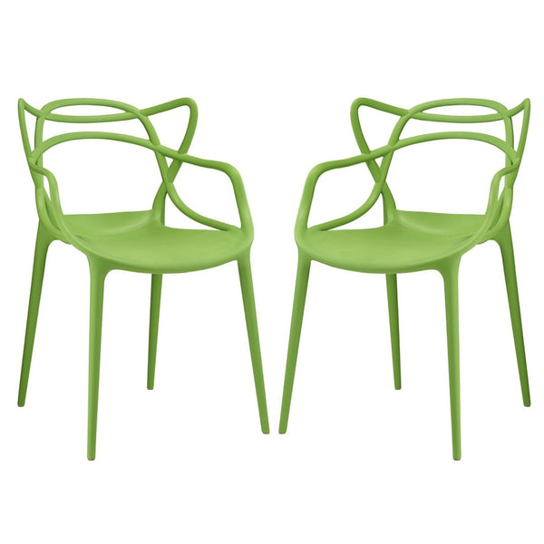 Modway Furniture Entangled Dining Set of 2 - Sculptural Molded Plastic Chairs for Modern Elegance & Comfort Green EEI-2347-GRN-SET