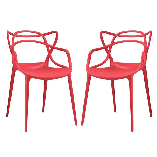 Modway Furniture Entangled Dining Set of 2 - Sculptural Molded Plastic Chairs for Modern Elegance & Comfort Red EEI-2347-RED-SET