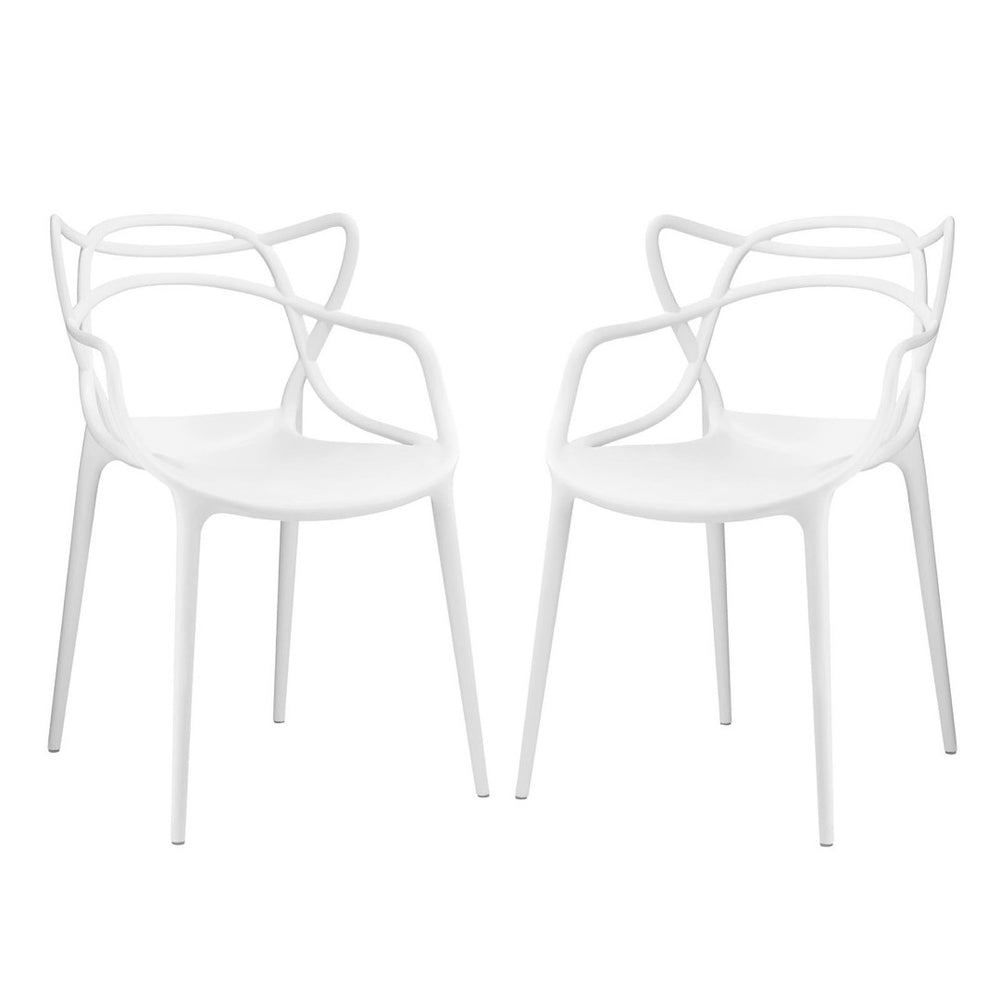 Modway Furniture Entangled Dining Set of 2 - Sculptural Molded Plastic Chairs for Modern Elegance & Comfort White EEI-2347-WHI-SET