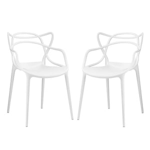 Modway Furniture Entangled Dining Set of 2 - Sculptural Molded Plastic Chairs for Modern Elegance & Comfort White EEI-2347-WHI-SET