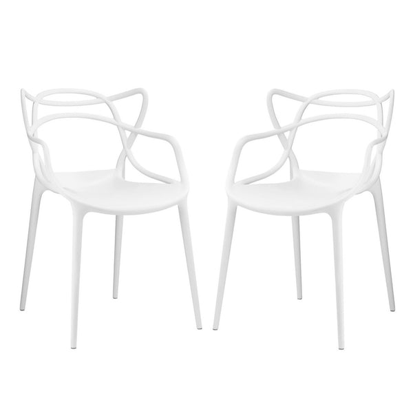 Modway Furniture Entangled Dining Set of 2 - Sculptural Molded Plastic Chairs for Modern Elegance & Comfort White EEI-2347-WHI-SET