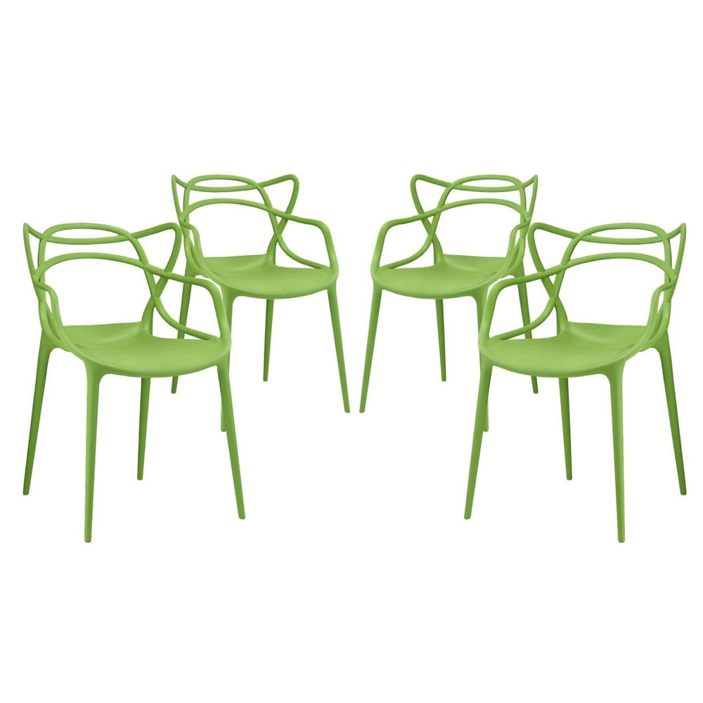 Modway Furniture Entangled Dining Set of 4 - Sculptural Molded Plastic Chairs for Modern Comfort and Style Green EEI-2348-GRN-SET