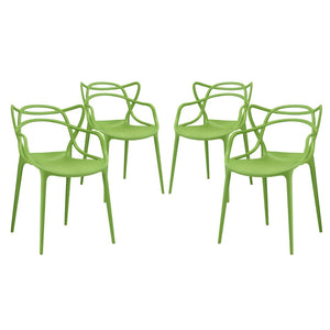 Modway Furniture Entangled Dining Set of 4 - Sculptural Molded Plastic Chairs for Modern Comfort and Style Green EEI-2348-GRN-SET