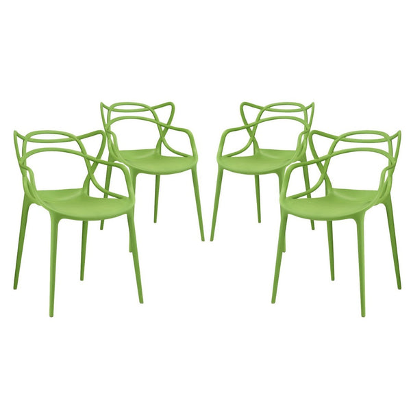 Modway Furniture Entangled Dining Set of 4 - Sculptural Molded Plastic Chairs for Modern Comfort and Style Green EEI-2348-GRN-SET