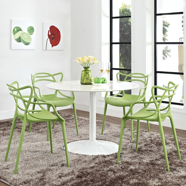 Modway Furniture Entangled Dining Set of 4 - Sculptural Molded Plastic Chairs for Modern Comfort and Style Green EEI-2348-GRN-SET