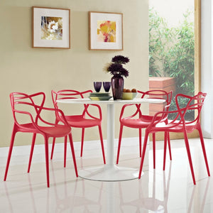 Modway Furniture Entangled Dining Set of 4 - Sculptural Molded Plastic Chairs for Modern Comfort and Style Red EEI-2348-RED-SET