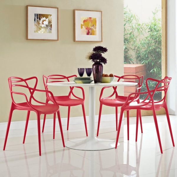 Modway Furniture Entangled Dining Set of 4 - Sculptural Molded Plastic Chairs for Modern Comfort and Style Red EEI-2348-RED-SET