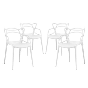 Modway Furniture Entangled Dining Set of 4 - Sculptural Molded Plastic Chairs for Modern Comfort and Style White EEI-2348-WHI-SET