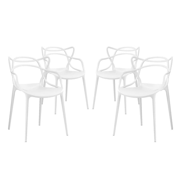 Modway Furniture Entangled Dining Set of 4 - Sculptural Molded Plastic Chairs for Modern Comfort and Style White EEI-2348-WHI-SET
