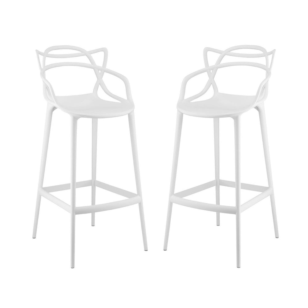 Modway Furniture Entangled Bar Stool Set of 2 - Stylish Molded Plastic Design for Home or Commercial Use, White EEI-2349-WHI-SET