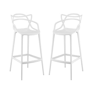 Modway Furniture Entangled Bar Stool Set of 2 - Stylish Molded Plastic Design for Home or Commercial Use, White EEI-2349-WHI-SET