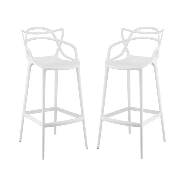 Modway Furniture Entangled Bar Stool Set of 2 - Stylish Molded Plastic Design for Home or Commercial Use, White EEI-2349-WHI-SET