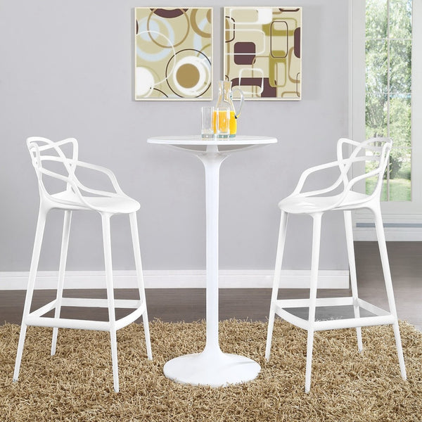 Modway Furniture Entangled Bar Stool Set of 2 - Stylish Molded Plastic Design for Home or Commercial Use, White EEI-2349-WHI-SET