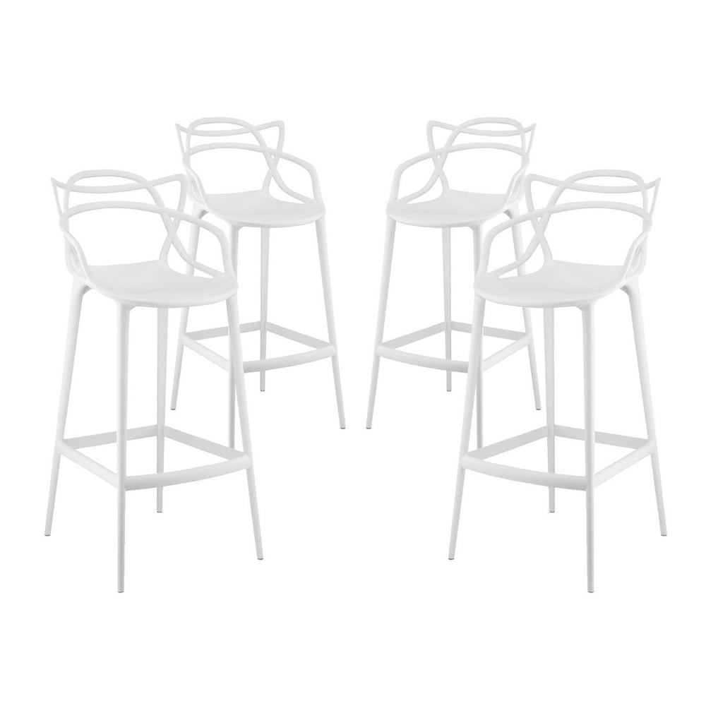Modway Furniture Entangled Bar Stool Set of 4 - Sculptural, Ergonomic Design for Modern Kitchens & Casual Dining EEI-2402-WHI-SET