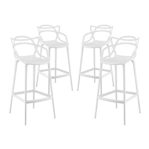 Modway Furniture Entangled Bar Stool Set of 4 - Sculptural, Ergonomic Design for Modern Kitchens & Casual Dining EEI-2402-WHI-SET