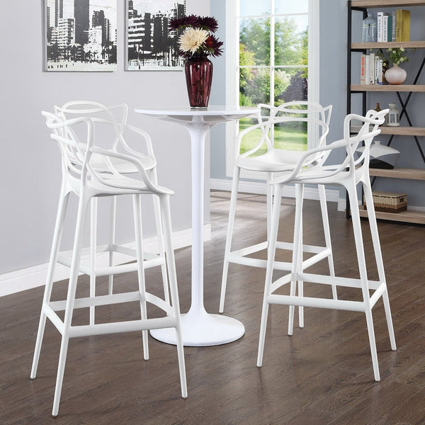 Modway Furniture Entangled Bar Stool Set of 4 - Sculptural, Ergonomic Design for Modern Kitchens & Casual Dining EEI-2402-WHI-SET