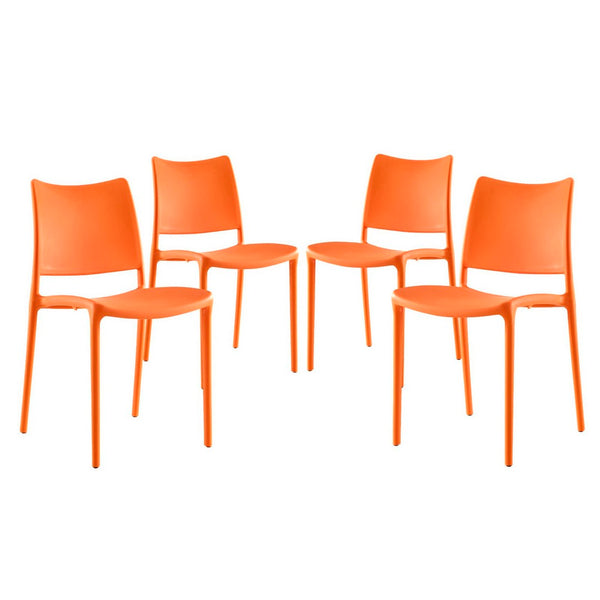 Modway Furniture Hipster Dining Side Chair Set of 4 - Contemporary, Stackable Design for Indoor & Outdoor Use Orange EEI-2425-ORA-SET