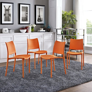 Modway Furniture Hipster Dining Side Chair Set of 4 - Contemporary, Stackable Design for Indoor & Outdoor Use Orange EEI-2425-ORA-SET