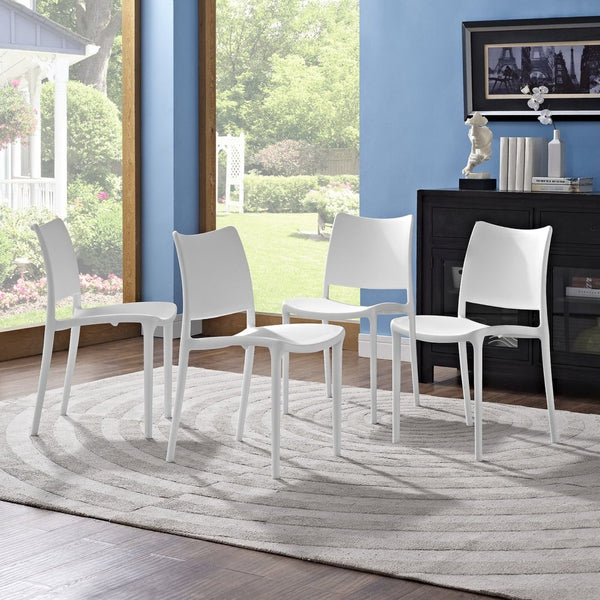 Modway Furniture Hipster Dining Side Chair Set of 4 - Contemporary, Stackable Design for Indoor & Outdoor Use White EEI-2425-WHI-SET
