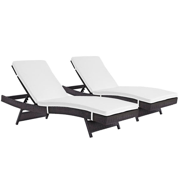 Modway Furniture Convene Outdoor Patio Chaise Set of 2 - Stylish, Durable, Adjustable Loungers for Ultimate Relaxation Espresso White EEI-2428-EXP-WHI-SET