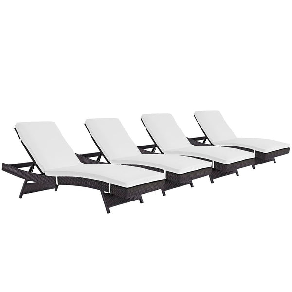 Modway Furniture Convene Outdoor Reclining Patio Chaise Set of 4 - Durable, Weather-Resistant Comfort for Your Space Espresso White EEI-2429-EXP-WHI-SET