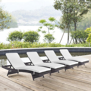 Modway Furniture Convene Outdoor Reclining Patio Chaise Set of 4 - Durable, Weather-Resistant Comfort for Your Space Espresso White EEI-2429-EXP-WHI-SET