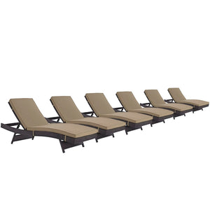 Modway Furniture Convene Outdoor Patio Chaise Set of 6 – Durable, Adjustable Reclining Comfort for Stylish Lounging Espresso Mocha EEI-2430-EXP-MOC-SET