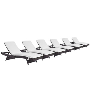 Modway Furniture Convene Outdoor Patio Chaise Set of 6 – Durable, Adjustable Reclining Comfort for Stylish Lounging Espresso White EEI-2430-EXP-WHI-SET