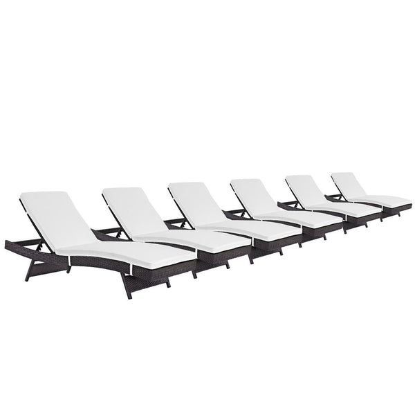 Modway Furniture Convene Outdoor Patio Chaise Set of 6 – Durable, Adjustable Reclining Comfort for Stylish Lounging Espresso White EEI-2430-EXP-WHI-SET
