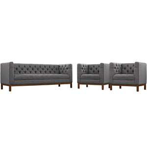 Modway Furniture Panache Living Room Set Upholstered Fabric Set of 3 Gray 31 x 152 x 31