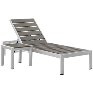 Modway Furniture Shore 2-Piece Modern Aluminum Outdoor Lounge Set with Adjustable Chaise and Stylish Side Table EEI-2465-SLV-GRY-SET