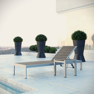 Modway Furniture Shore 2-Piece Modern Aluminum Outdoor Lounge Set with Adjustable Chaise and Stylish Side Table EEI-2465-SLV-GRY-SET