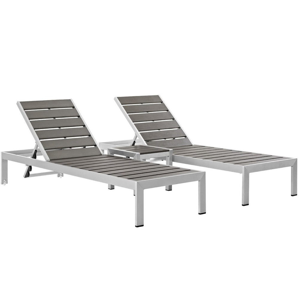 Modway Furniture Shore 3 Piece Minimalist Outdoor Aluminum Lounge Set - Durable, Adjustable, Modern Design for Relaxation EEI-2466-SLV-GRY-SET