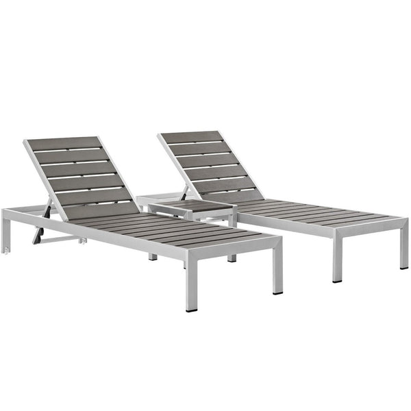 Modway Furniture Shore 3 Piece Minimalist Outdoor Aluminum Lounge Set - Durable, Adjustable, Modern Design for Relaxation EEI-2466-SLV-GRY-SET